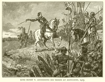 Król Henryk V przemawiający do swoich oddziałów w Agincourt, 1415 autorstwa English School