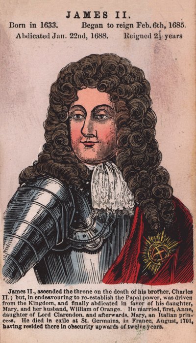 Król Jakub II (kolorowy grawerunek) autorstwa English School