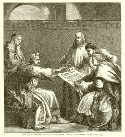 Król Jan odrzuca znak Magna Charta, gdy po raz pierwszy został mu przedstawiony, 1215 autorstwa English School