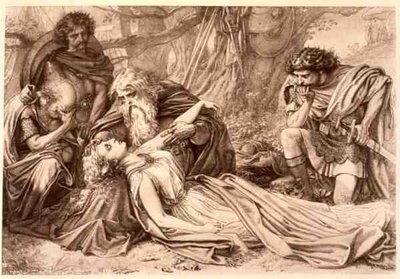 Król Lear, akt 5, scena 3, William Shakespeare (1564-1616) (rycina) autorstwa English School