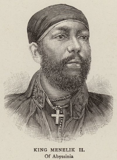 Król Menelik II (grawerunek) autorstwa English School