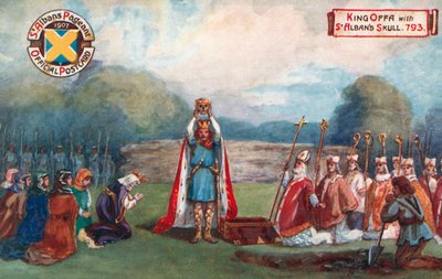 Król Offa z czaszką św. Albana, 793 r.; Święto Albana autorstwa English School