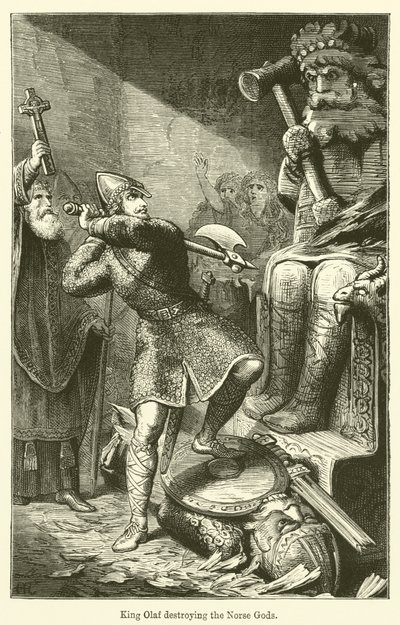 Król Olaf niszczy nordyckich bogów (rycina) autorstwa English School