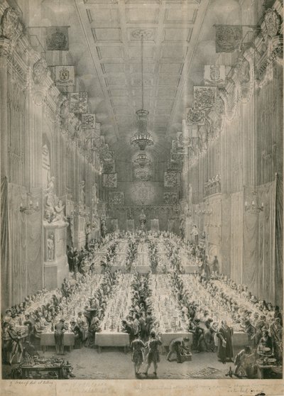Król Wilhelm IV i Adelajda w Guildhall, Londyn, 1834 autorstwa English School