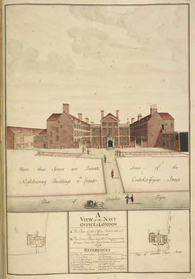 Kings 43, f.147 A View of the Navy Office, Londyn autorstwa English School
