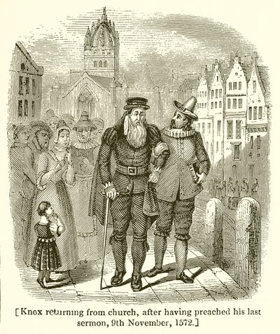 Knox powracający z Kościoła po wygłoszeniu ostatniego kazania, 9 listopada 1572 r autorstwa English School
