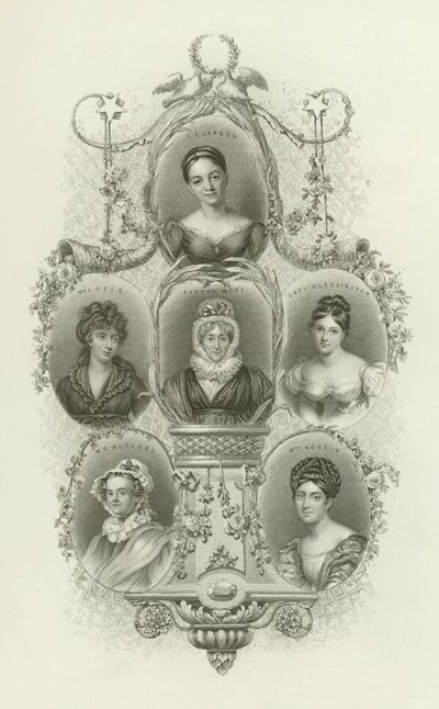 LE Landon, pani Opie, Hannah More, Lady Blessington, MR Mitford, pani Norton autorstwa English School