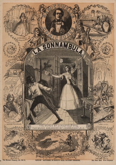 La Sonnambula, jedna z komicznych piosenek Sama Cowella (kolor lito) autorstwa English School