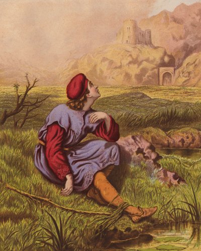 Lament czułego sumienia (kolorowa litografia) autorstwa English School