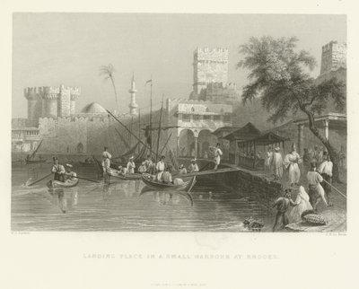 Miejsce lądowania w małym porcie na Rodos, 1837 autorstwa English School