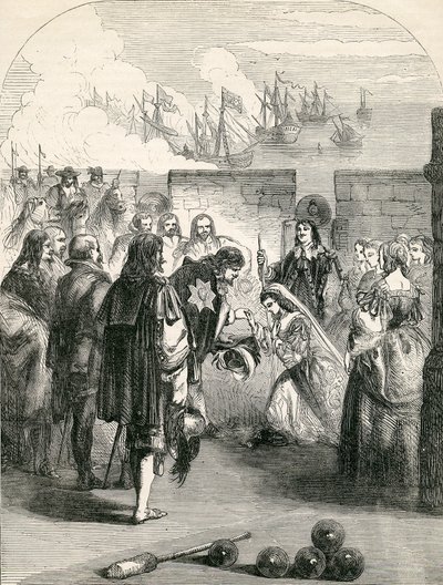 Lądowanie księżniczki Henrietty, ilustracja zaczerpnięta z Ilustrowanej Historii Anglii Johna Cassella, 1857 autorstwa English School