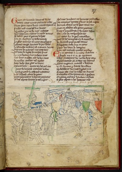 Lansdowne 782 f.27r Bitwa konnych rycerzy, z „Chanson d
