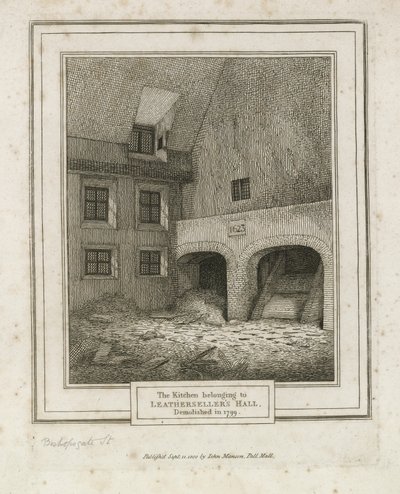 Hala Handlarzy Skórzanych, ul. Bishopsgate. Zburzony 1799 autorstwa English School