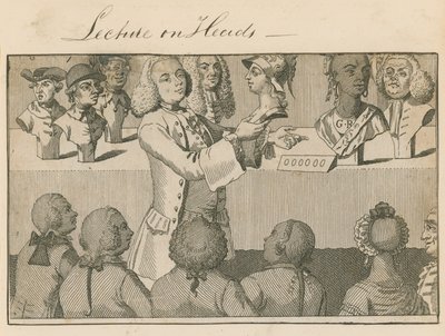 Wykład na temat głów, w Long Room, naprzeciwko Sadlers Wells, 20 czerwca 1765 r. autorstwa English School