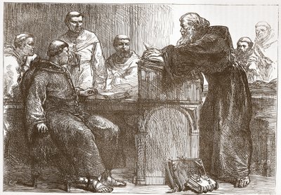 Lefevre wykłada na Sorbonie, ilustracja z Historii protestantyzmu Jamesa Aitkena Wylie (1808-1890), wyd. 1878 autorstwa English School