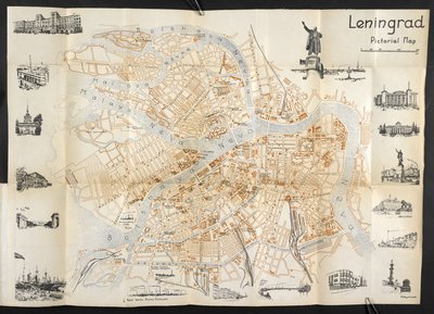 Leningrad, obrazkowa rozkładana mapa z „Kieszonkowego przewodnika po Związku Radzieckim” autorstwa English School