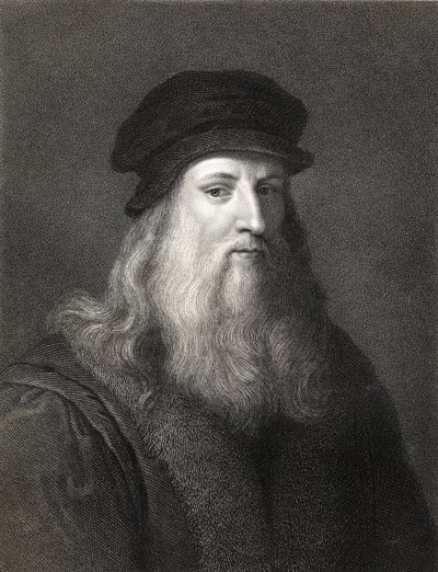 Grawerowanie Leonardo da Vinci (1452-1519) autorstwa English School