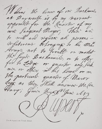 List księcia Ruperta, czerwiec 1643 autorstwa English School