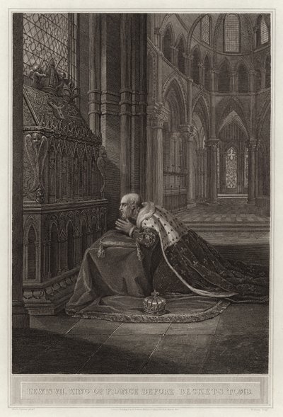 Lewis VII król Francji przed grobem Beckets autorstwa English School