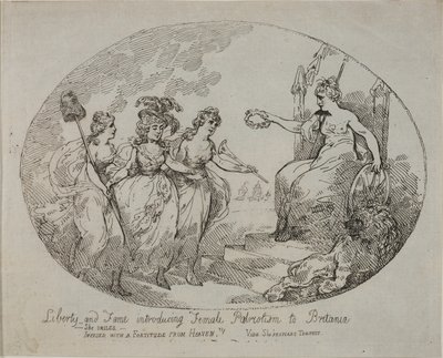 Wolność i sława wprowadzające kobiecy patriotyzm; Britannia i księżna Devonshire (rycina) autorstwa English School