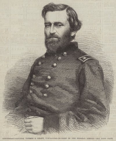 Generał porucznik Ulysses S Grant, naczelny dowódca armii federalnej (rycina) autorstwa English School