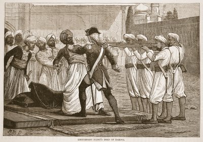 Porucznik Flints Deed of Daring, ilustracja z Cassells Illustrated History of India autorstwa Jamesa Granta, wyd. 1879 autorstwa English School