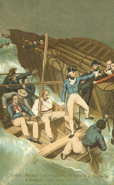 Porucznik Horatio Nelson na pokład nagrody podczas burzy (kolor lito) autorstwa English School