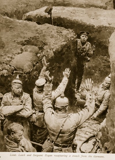 Porucznik Leach i sierżant Hogan odbili rów z rąk Niemców, 1914-19 autorstwa English School