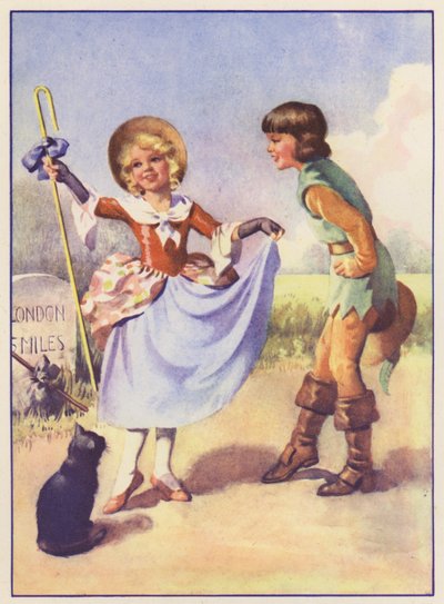 Little Bo Peep i Dick Whittington (kolorowa litografia) autorstwa English School