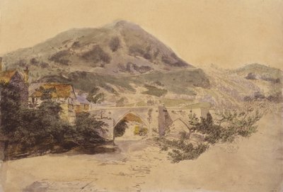 Most Llangollen (kolorowa litografia) autorstwa English School