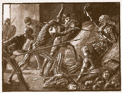 Ostatnia walka Llewelynsa, ilustracja z Cassells Illustrated History of England (zdjęcie w sepii) autorstwa English School