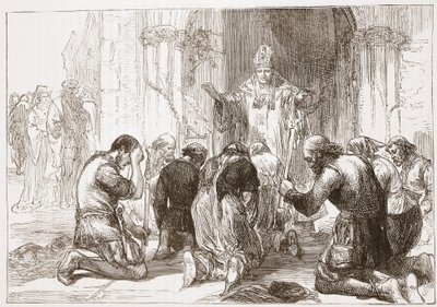 Lollardowie wyrzekli się swojej wiary, ilustracja z Historii protestantyzmu Jamesa Aitkena Wylie (1808-1890), wyd. 1878 autorstwa English School