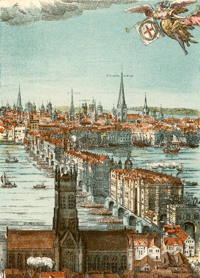 London Bridge (kolorowy grawerunek) autorstwa English School