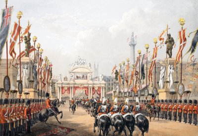 London Bridge, strzeżony przez Honorable Artillery Company of London, z Memoriału małżeństwa Edwarda VII i Aleksandry z Danii, wyd. 1864 autorstwa English School