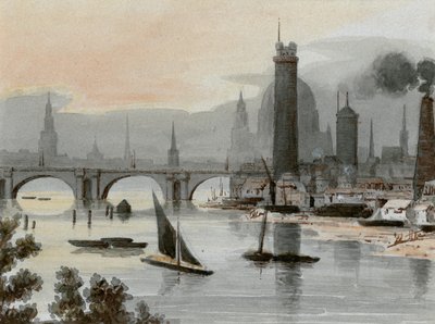 London Bridge i Katedra św. Pawła (wc na papierze) autorstwa English School