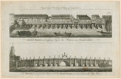 London Bridge, zanim Domy zostały zburzone, i w obecnym stanie autorstwa English School