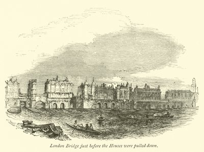 London Bridge tuż przed rozebraniem domów autorstwa English School