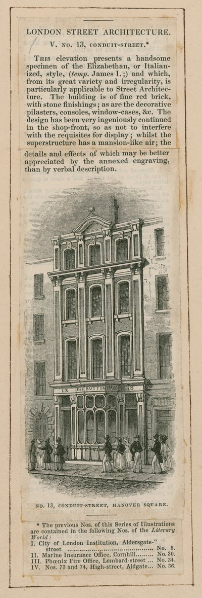 London Street Architecture: 13 Conduit Street, Londyn autorstwa English School