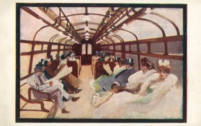 Pasażerowie londyńskiego metra na liniach Bakerloo i Piccadilly (kolorowa litografia) autorstwa English School