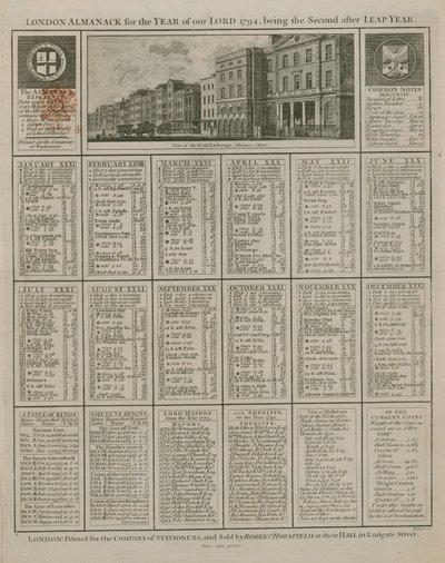 Londyński almanach roku Pańskiego 1794 autorstwa English School