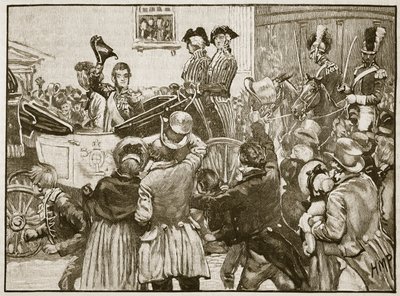 Lord Anglesey opuszcza Irlandię, Kingstown, 1828, ilustracja z Ilustrowanej Historii Anglii Cassella (zdjęcie w sepii) autorstwa English School