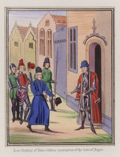 Lord Charles Of Blois przejmuje miasto Jugon (kolorowy grawerunek) autorstwa English School