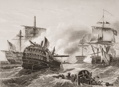 Zwycięstwo Lorda Howe nad Francuzami, ilustracja z „Bitwy Anglii na morzu i lądzie” Lieuta. płk Williams autorstwa English School
