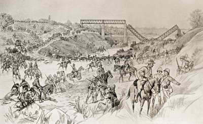 Kolumna Lorda Robertsa przekraczająca Sand River Drift podczas drugiej wojny burskiej, z książki „South Africa and the Transvaal War” Louisa Creswicke, opublikowana w 1900 r. (litho) autorstwa English School