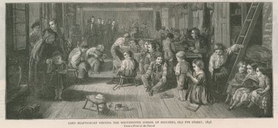 Lord Shaftesbury odwiedzający Westminster School of Industry, Old Pye Street, Londyn, 1846 autorstwa English School
