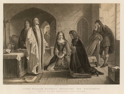 Lord William Russell przyjmujący sakrament przed egzekucją, 21 lipca 1683 (rycina) autorstwa English School