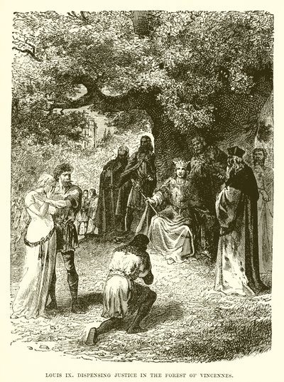 Ludwik IX wymierza sprawiedliwość w lesie Vincennes autorstwa English School