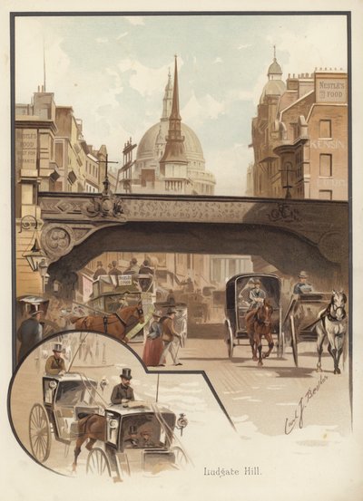 Ludgate Hill, Londyn (chromolit) autorstwa English School