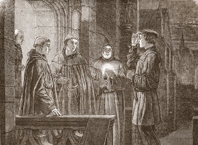 Wejście Lutra do klasztoru augustianów, ilustracja z Historii protestantyzmu Jamesa Aitkena Wylie (1808-1890), wyd. 1878 autorstwa English School