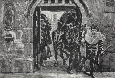 Luter uciekający z Augsburga, ilustracja z Historii protestantyzmu Jamesa Aitkena Wylie (1808-1890), wyd. 1878 autorstwa English School